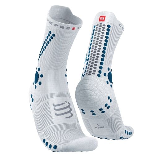 Compressport Pro Racing Socks V4.0 Trail White Fjord Blue