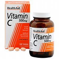 Health Aid Vitamin C Chewable 500mg with Rosehip & Acerola 100 tabs 