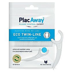 PlacAway Eco Twin-Line Διπλό Λευκαντικό Οδοντικό Νήμα με Λαβή 30τμχ