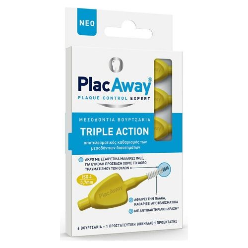 PlacAway Triple Action Μεσοδόντια Βουρτσάκια 0.7mm Κίτρινο 6τμχ