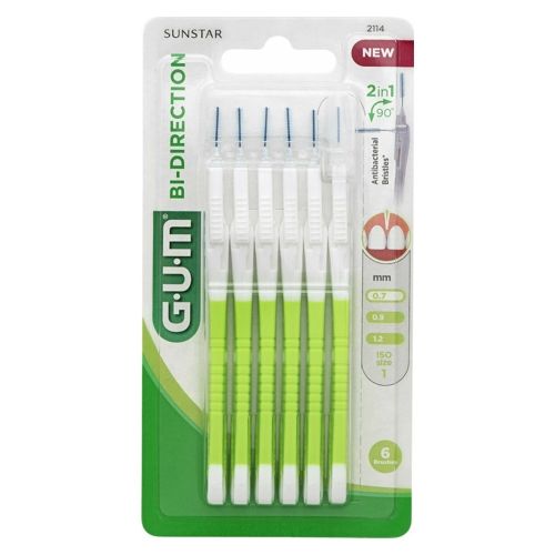 GUM Bi-Direction Μεσοδόντια Βουρτσάκια με Λαβή 0,7mm Πράσινα 6τμχ