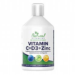 Natural Vitamins Vitamin C + D3 + Zinc Immune Πόσιμο Συμπλήρωμα Διατροφής με Βιταμίνες C, D3 & Ψευδάργυρος 500ml
