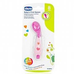 Chicco Baby's First Spoon 8m+ Κουτάλι σιλικόνης αρχής,σε χρώμα Ροζ, 1 τμχ